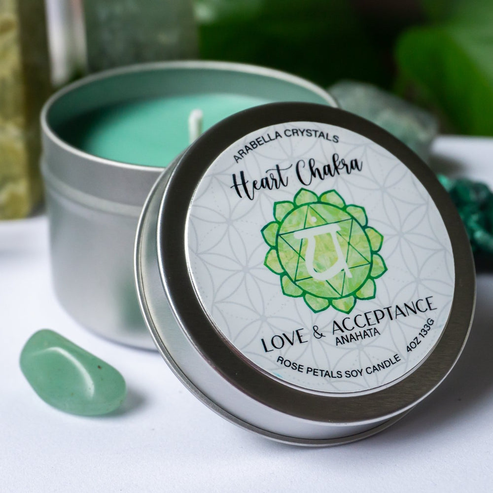 Heart Chakra Crystal Candle Tin