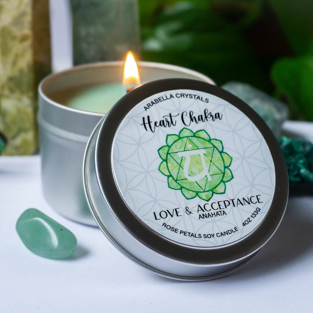 Heart Chakra Crystal Candle Tin